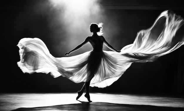 Beautiful ballerina in long dress dancing ai generative