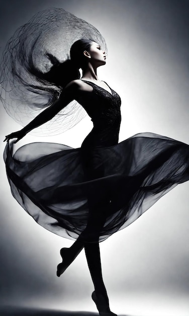 Photo beautiful ballerina in long dress dancing ai generative