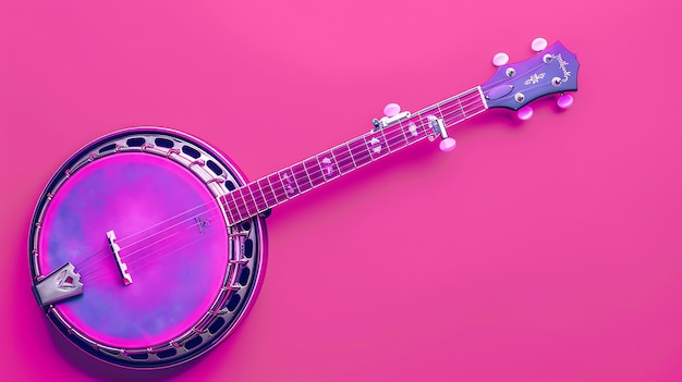 A beautiful banjo with a pink background The banjo is a stringed instrument that is typically played with the fingers
