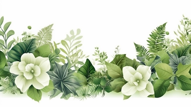 Beautiful banner floral and leaves template on white background Generative AI