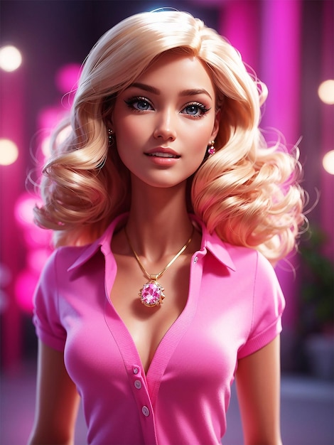 A Beautiful barbie doll with pink shirt