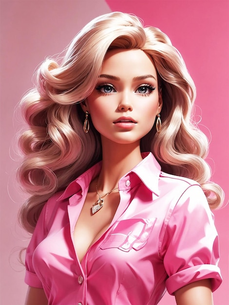 A Beautiful barbie doll with pink shirt