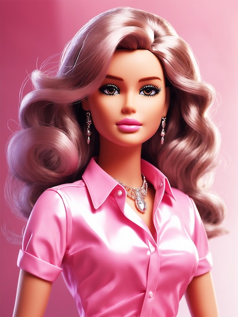 A Beautiful barbie doll with pink shirt