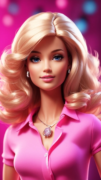 Foto una bellissima bambola barbie con maglietta rosa