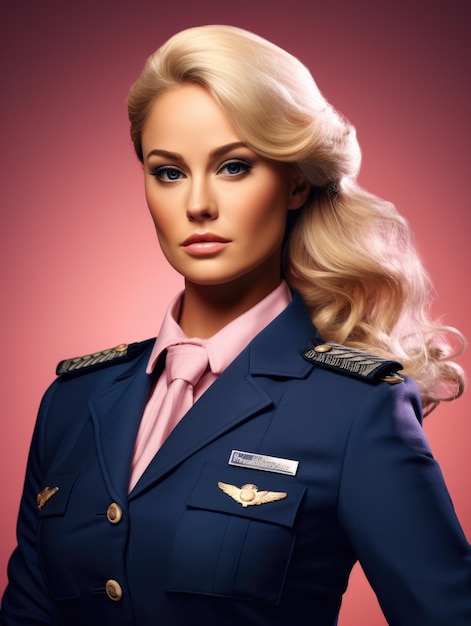 Beautiful barbie girl stewardess in pink style