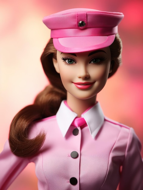 Beautiful barbie girl stewardess in pink style