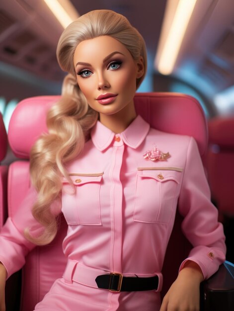 Beautiful barbie girl stewardess in pink style