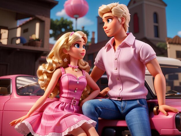 beautiful barbie and handsome ken doll in pink