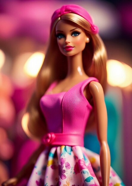 Photo a beautiful barbie with a long yellow hair stylish doll barbie shopaholic summer trendy outfit