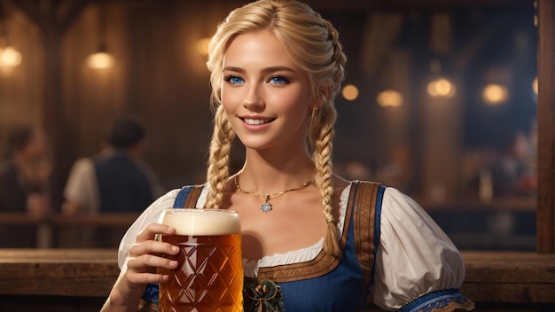 Beautiful Barmaid Holding A Mug of Beer Oktoberfest