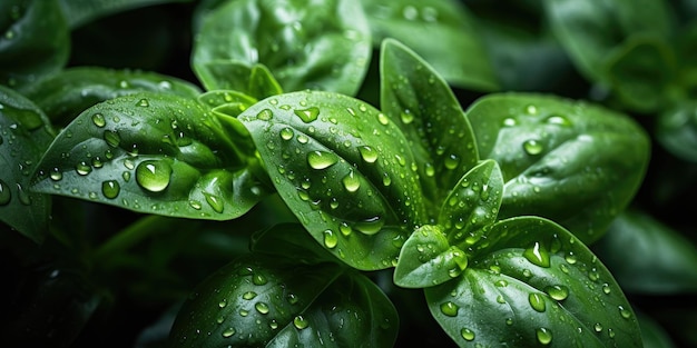 Photo beautiful basil closeup dew drops on leaves green and purple basil generative ai