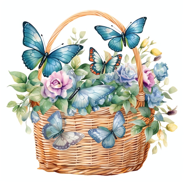 Beautiful basket magical fairytale clipart illustration