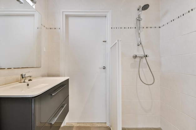 Beautiful bathroom with a hanging sink