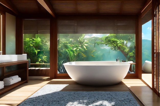 木製の家にある美しい浴室