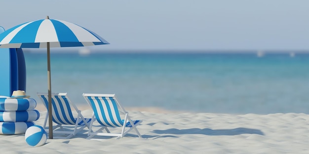 Beautiful beach Chairs on the sandy beach near the sea Summer holiday and vacation