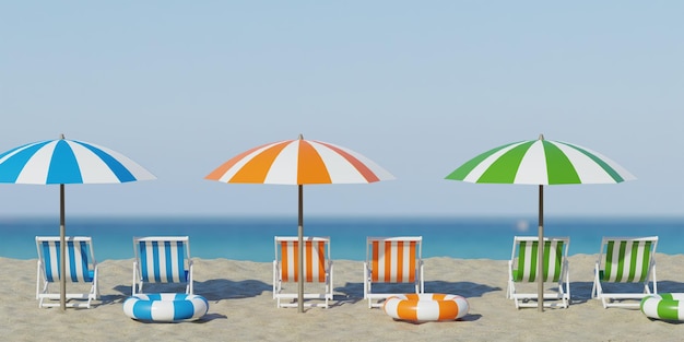 Beautiful beach Chairs on the sandy beach near the sea Summer holiday and vacation