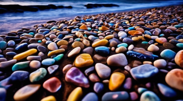 写真 美しいビーチ ビーチサイドの波と夜のフォスファースの石