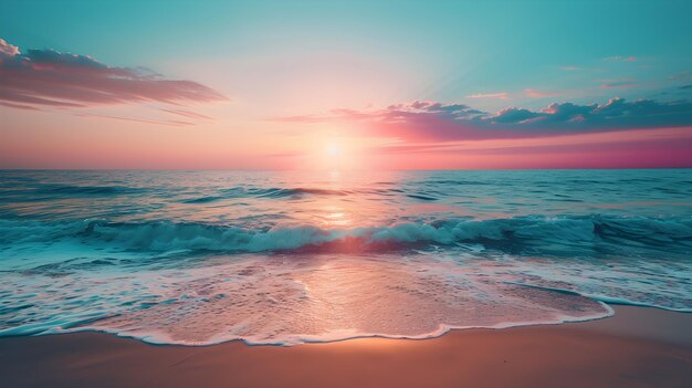 beautiful beach and gentle blue sea waves sunset view on the beach