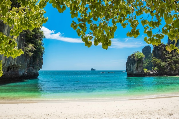 Beautiful beach on Hong island Krabi Thailand landmark destination Southeast Asia Travel vacation tropical and holiday concept