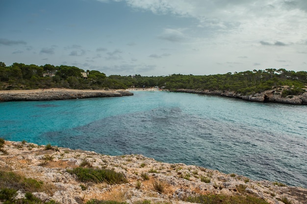 Beautiful beach landscape exotic tropical island nature blue sea water ocean waves in Mallorca