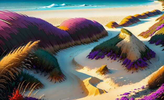 Красивый пляжный пейзаж с песком и голубыми океанскими волнами