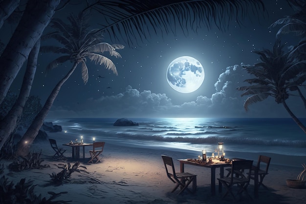 Beautiful beach moonlight romantic environment