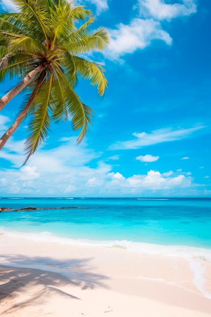 Foto splendida spiaggia, oceano e palme, ai generative travel