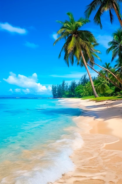 Beautiful beach ocean and palm trees Generative AI Travel