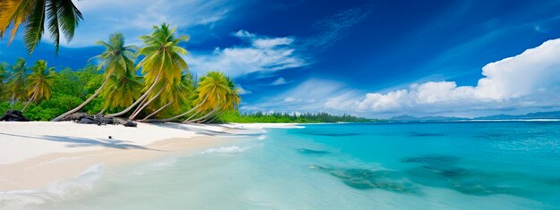 Beautiful beach ocean and palm trees generative ai travel