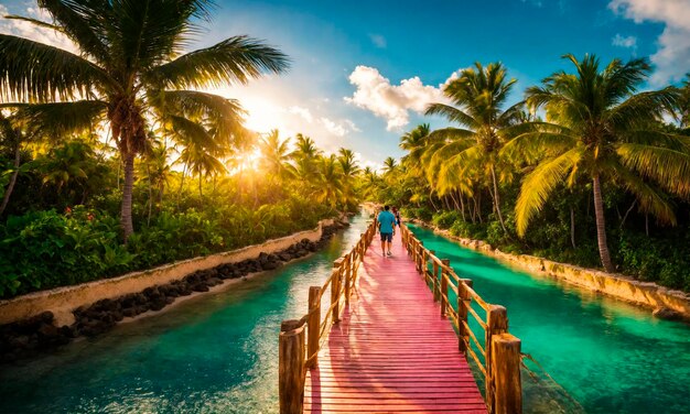 Photo beautiful beach and palm trees selective focus