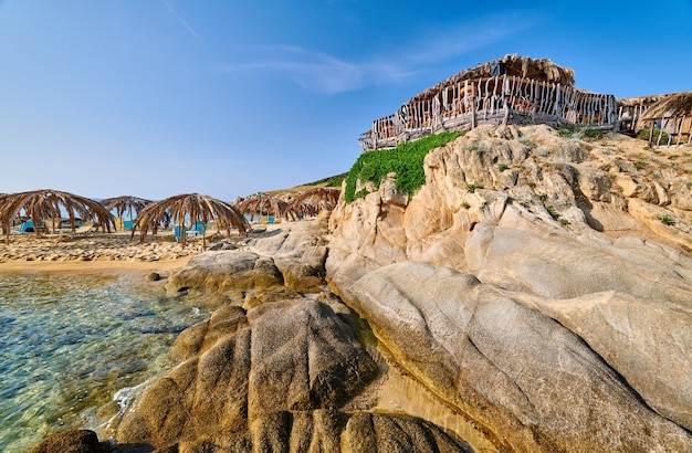 Beautiful beach and rocky coastline landscape in Greece