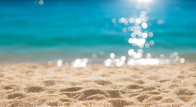 Beautiful beach sand with a sea in the background blur