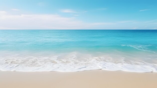 Foto bella spiaggia e mare in una giornata di sole vista sul mare sullo sfondo da una spiaggia tropicale