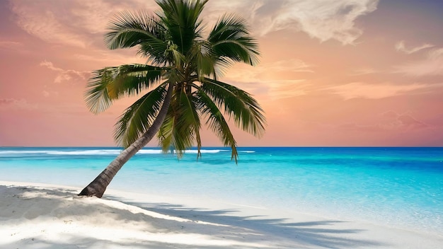 Beautiful beach and sea with palm tree