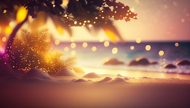 Beautiful beach summer background with bokeh 3d Generative AI