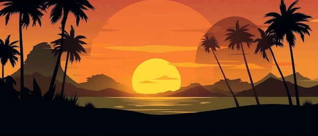 Beautiful beach sunset with the silhouettes of palm trees Generative AI