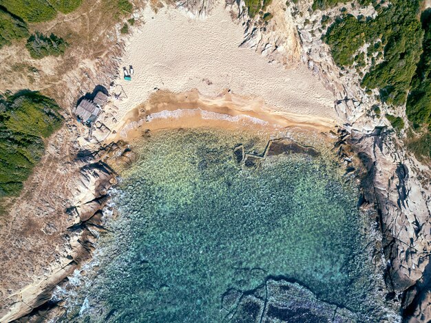 Beautiful beach top aerial view drone shot