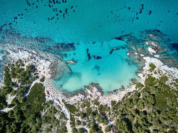 Beautiful beach top aerial view drone shot