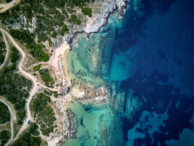 Beautiful beach top aerial view drone shot