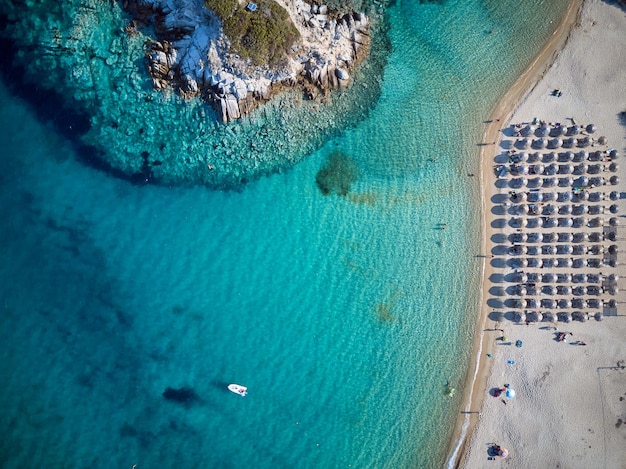 Beautiful beach top aerial view drone shot