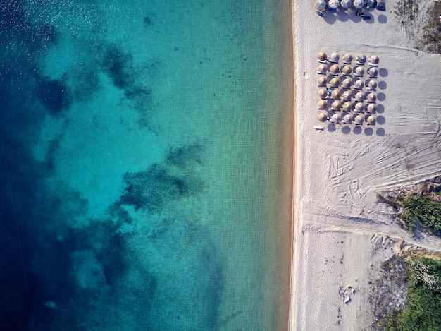 Beautiful beach top aerial view drone shot