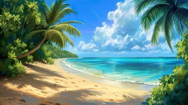 A beautiful beach tropical Palm Tree realistic