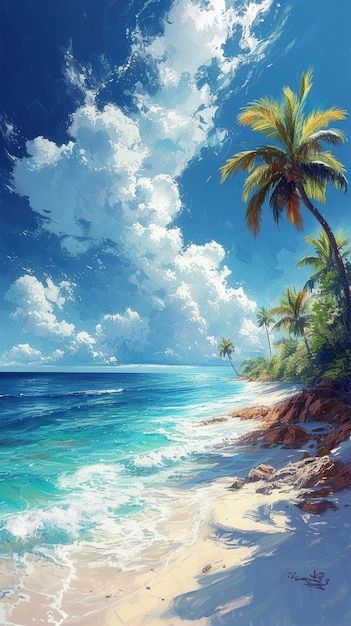 A beautiful beach tropical Palm Tree realistic