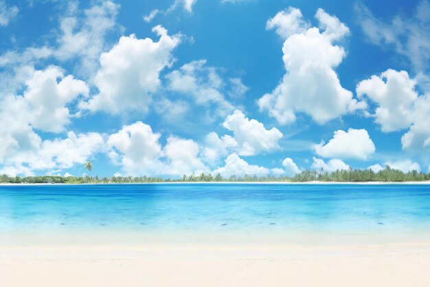 Beautiful beach and tropical sea under blue sky with white clouds