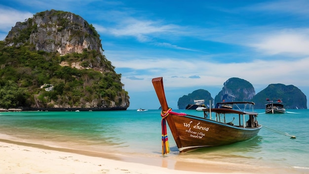 Beautiful beach view koh chang island and boat for tourists seascape at trad province eastern of th