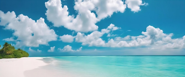 青い海と空の白い雲の美しいビーチ