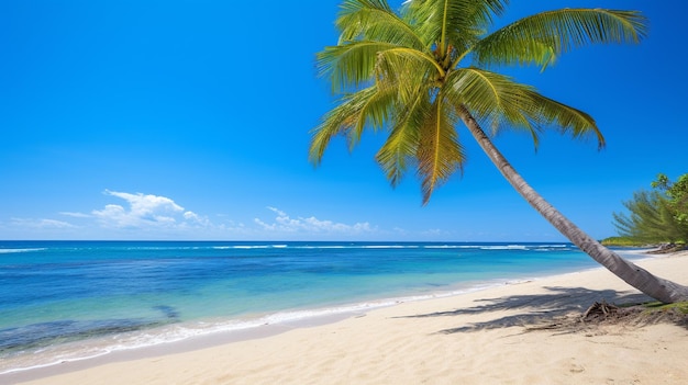 beautiful beach with clear sea blue sky and coconut tree on sunny day generative AI