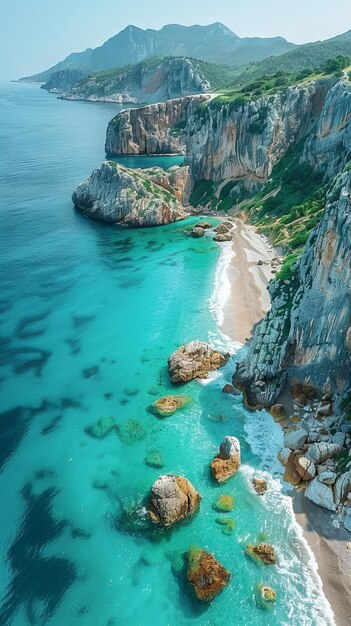 Photo a beautiful beach with cliffs and blue water