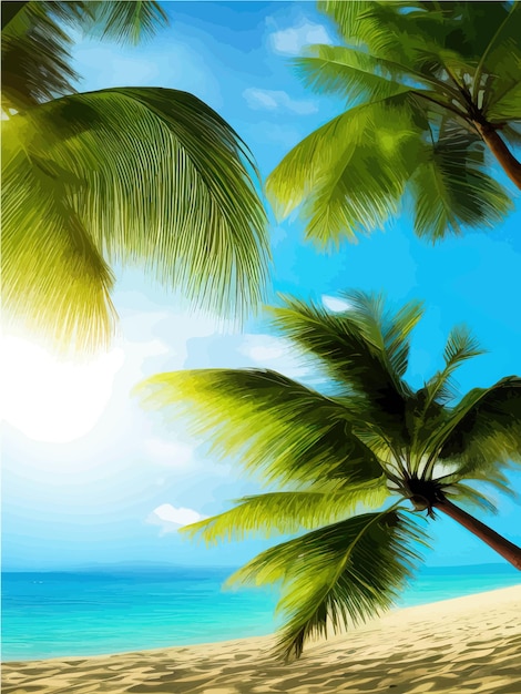 晴れた日の夏の熱帯の風景に金色の砂がある海の近くにヤシの木がある美しいビーチ