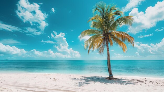 Foto bellissima spiaggia con le palme e il cielo ai generare